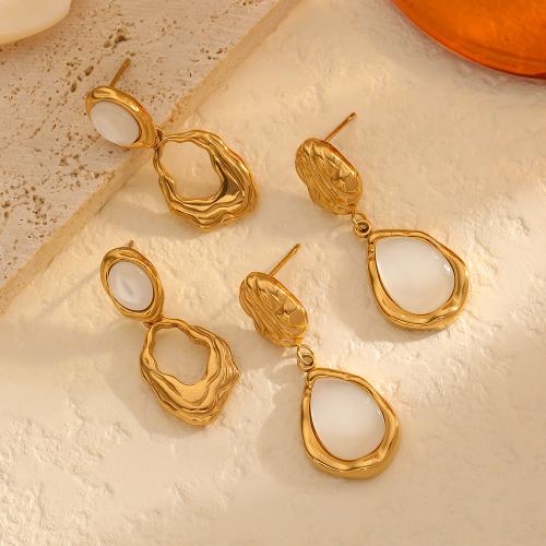 Titanium Steel  Earring with Moonstone gold color plated & for woman Sold By Pair