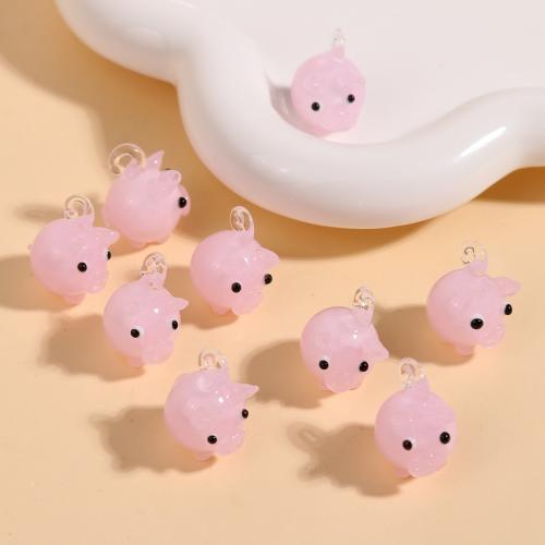 Fashion Lampwork Pendants Pig DIY pink Sold By PC