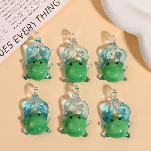 Fashion Lampwork Hangers, Krab, DIY, groen, 41x25mm, Verkocht door PC