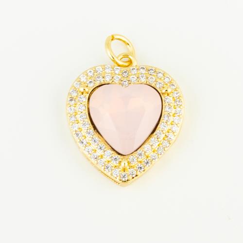 Cubic Zirconia Micro Pave Brass Pendant with Glass Rhinestone Heart gold color plated DIY & micro pave cubic zirconia nickel lead & cadmium free Sold By PC