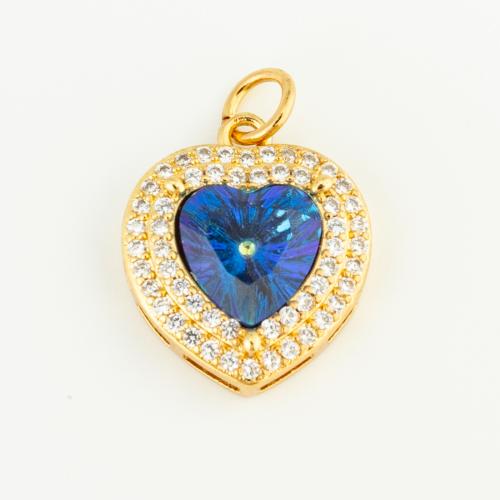 Cubic Zirconia Micro Pave Brass Pendant Heart gold color plated DIY & micro pave cubic zirconia nickel lead & cadmium free Sold By PC