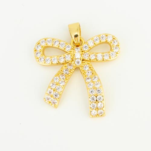 Cubic Zirconia Micro Pave Brass Pendant Bowknot gold color plated DIY & micro pave cubic zirconia nickel lead & cadmium free Sold By PC