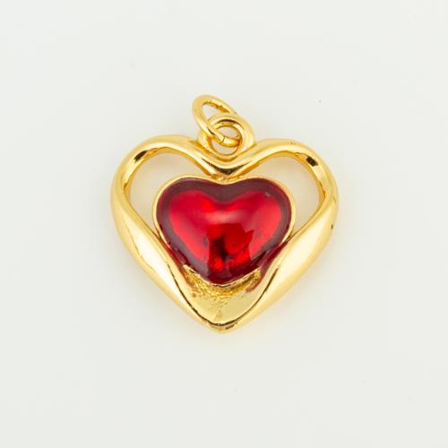 Brass Heart Riipukset, Messinki, Sydän, kullan väri kullattu, tee-se-itse, punainen, nikkeli, lyijy ja kadmium vapaa, 17x17x4mm, Myymät PC