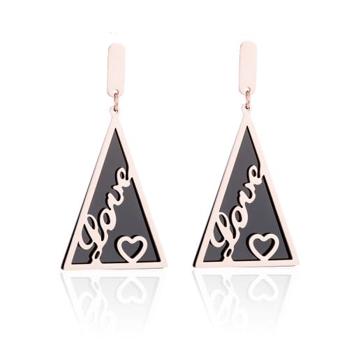 Stainless Steel Drop Earring 304 Stainless Steel Triangle plated fashion jewelry & for woman & hollow rose gold color Sold By Pair