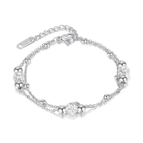 Roestvrij staal armbanden, 304 roestvrij staal, met Cubic Zirconia, met 40mm extender keten, plated, Dubbele laag & mode sieraden & voor vrouw, meer kleuren voor de keuze, Lengte 170 mm, Verkocht door PC