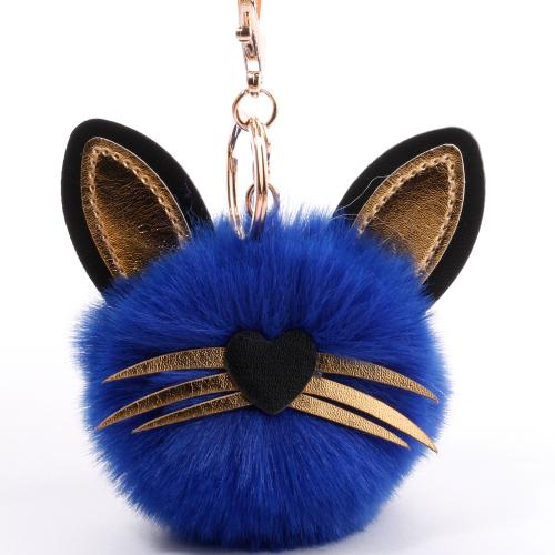 Artificial fur Key Clasp with PU Leather & Zinc Alloy Cat portable & Unisex 80mm Sold By PC