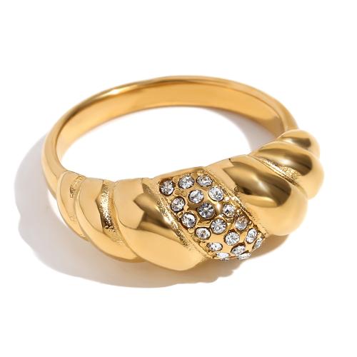 Rhinestone-Edelstahl -Finger-Ring, 304 Edelstahl, 18K vergoldet, Modeschmuck & verschiedene Größen vorhanden & für Frau & mit Strass, goldfarben, verkauft von PC