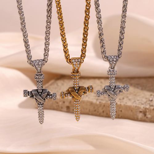 Stainless Steel Jewelry Necklace 304 Stainless Steel with 5cm extender chain fashion jewelry & Unisex & with rhinestone Length Approx 60 cm Sold By PC