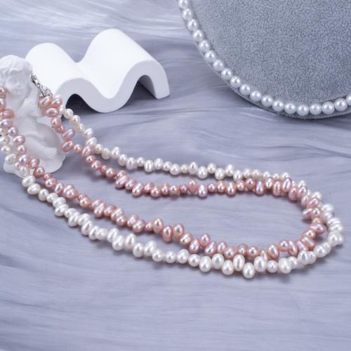 925 Sterling Zilveren Parel Ketting, Zoetwater Parel, met 925 sterling zilver, mode sieraden & voor vrouw, meer kleuren voor de keuze, Lengte Ca 45 cm, Verkocht door PC