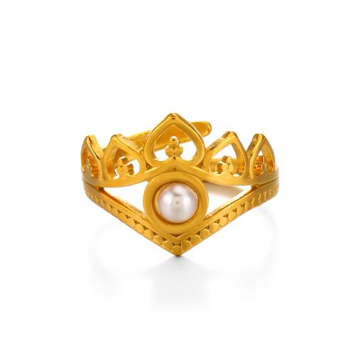 Vinger Ring in edelstaal, 304 roestvrij staal, met Plastic Pearl, mode sieraden & voor vrouw & hol, gouden, Verkocht door PC