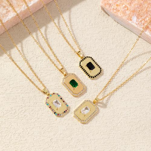 Collier en laiton, avec 6cm chaînes de rallonge, bijoux de mode & pavé de micro zircon & pour femme, plus de couleurs à choisir, 27x13mm, Longueur Environ 40 cm, Vendu par PC