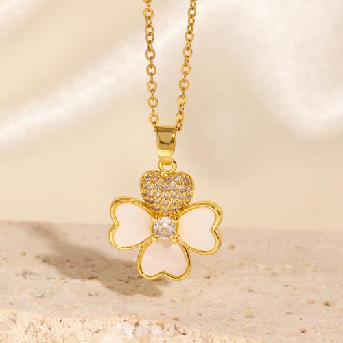 Kubieke Zirkoon Micro Pave Brass Ketting, Messing, met Acryl, met 6cm extender keten, Four Leaf Clover, mode sieraden & micro pave zirconia & voor vrouw, meer kleuren voor de keuze, 24x17mm, Lengte Ca 40 cm, Verkocht door PC