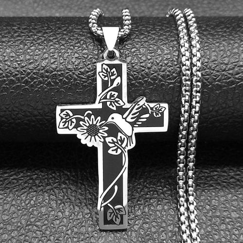 Jewelry Cruach dhosmálta muince, 304 Cruach dhosmálta, Cross, jewelry faisin & unisex, 45x28mm, Fad Thart 50 cm, Díolta De réir PC