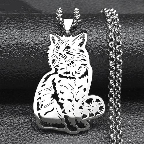 Stainless Steel Sweater Chain Necklace 304 Stainless Steel Cat fashion jewelry & Unisex silver color Length Approx 50 cm Sold By PC