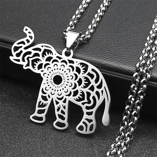 Stainless Steel Sweater Chain Necklace 304 Stainless Steel Elephant fashion jewelry & for woman silver color Length Approx 50 cm Sold By PC