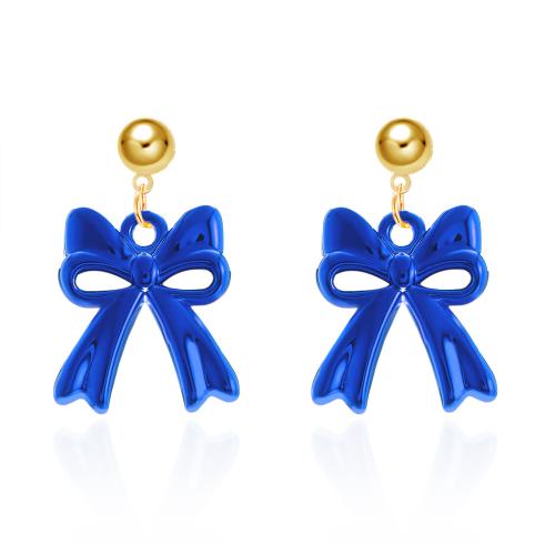 Christmas Earrings Resin with Zinc Alloy Bowknot gold color plated fashion jewelry & for woman Sold By Pair