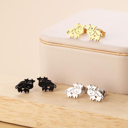 Stainless Steel Stud Earrings 304 Stainless Steel Cow Vacuum Ion Plating fashion jewelry & for woman Sold By Bag