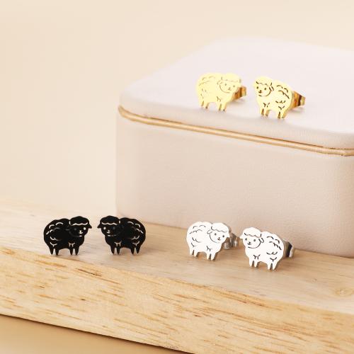 Stainless Steel Stud Earrings 304 Stainless Steel Sheep Vacuum Ion Plating fashion jewelry & for woman Sold By Bag