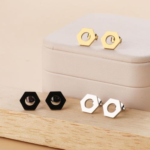 Stainless Steel Stud Earrings 304 Stainless Steel Hexagon Vacuum Ion Plating fashion jewelry & for woman & hollow Sold By Bag