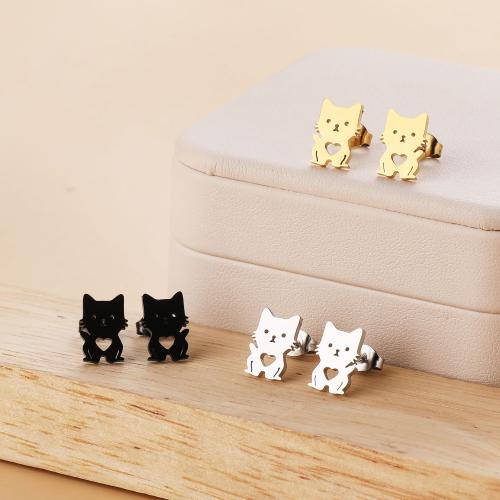 Stainless Steel Stud Earrings 304 Stainless Steel Cat Vacuum Ion Plating fashion jewelry & for woman Sold By Bag