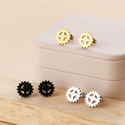 Roestvrij staal Stud Earrings, 304 roestvrij staal, Gear Wheel, mode sieraden & voor vrouw, meer kleuren voor de keuze, 11x11mm, 12paren/Bag, Verkocht door Bag