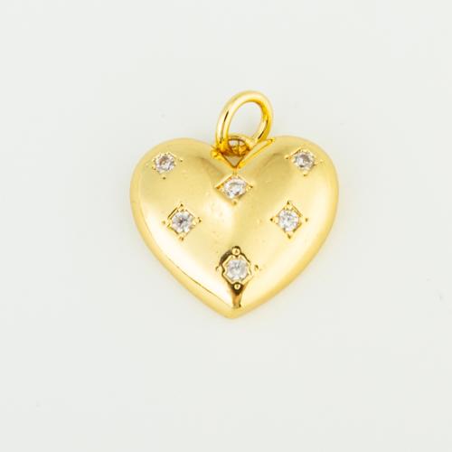 Cubic Zirconia Micro Pave Brass Pendant Heart gold color plated DIY & micro pave cubic zirconia nickel lead & cadmium free Sold By G