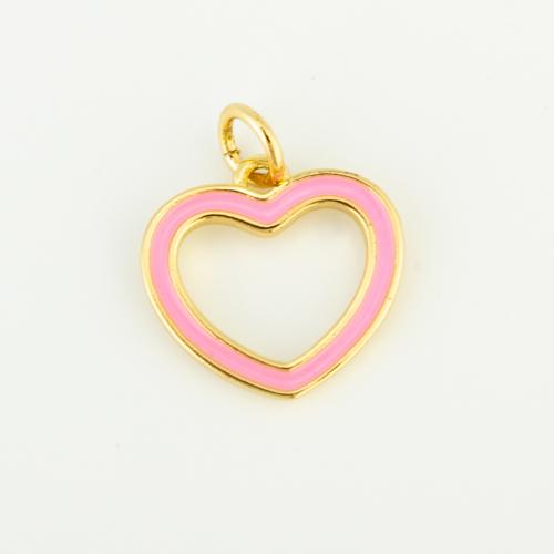 Brass Heart Pendants gold color plated DIY & enamel pink nickel lead & cadmium free Sold By G