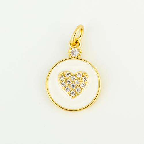 Cubic Zirconia Micro Pave Brass Pendant Heart gold color plated DIY & micro pave cubic zirconia & enamel nickel lead & cadmium free Sold By PC