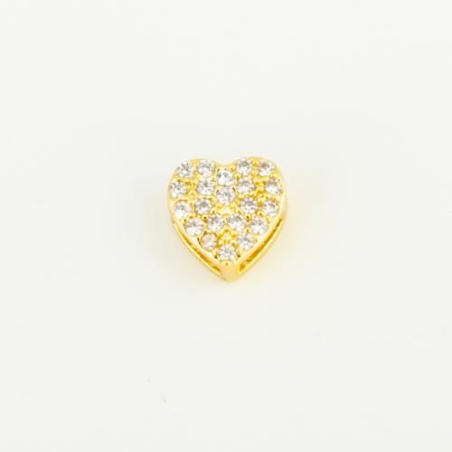 Cubic Zirconia grânulos de latão Micro Pave, cobre, Coração, cromado de cor dourada, DIY & micro pavimento em zircônia cúbica, níquel, chumbo e cádmio livre, 7x7x4mm, vendido por PC