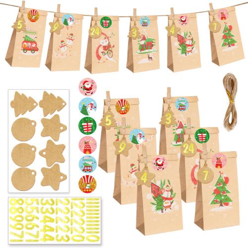 Kraft Bag Regalo di Natale, Stampa, Design natalizio & modello misto & DIY & stili diversi per la scelta, 24PC/borsa, Venduto da borsa