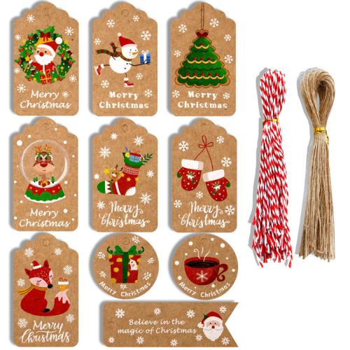 Kraft Ornamentos pendurados, Impressão, Design de Natal & padrão misto & Vario tipos a sua escolha, 100PCs/Bag, vendido por Bag