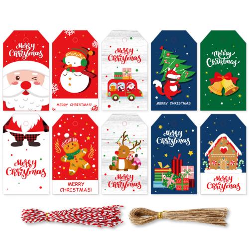 Kraft Hanging Ornaments with Linen printing Christmas Design & mixed pattern Sold By Bag