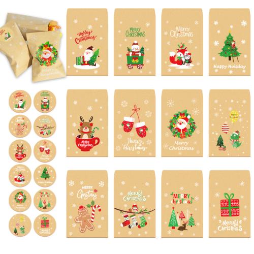 Kraft Christmas Gift Bag, Afdrukken, Kerstontwerp & gemengde patroon, 48pC's/Bag, Verkocht door Bag