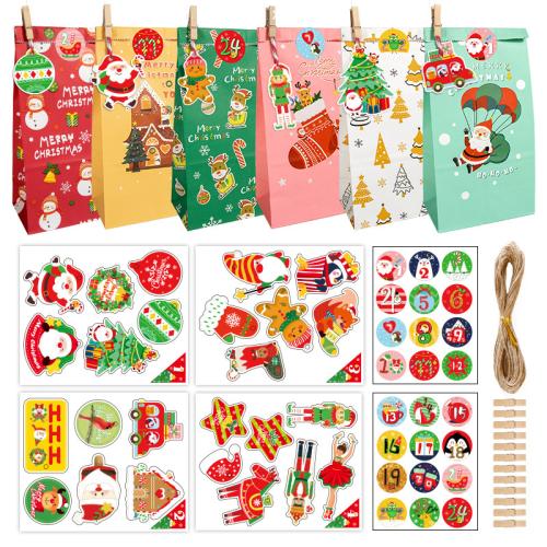 Kraft Bag Regalo di Natale, Stampa, Design natalizio & modello misto & stili diversi per la scelta, 24PC/borsa, Venduto da borsa