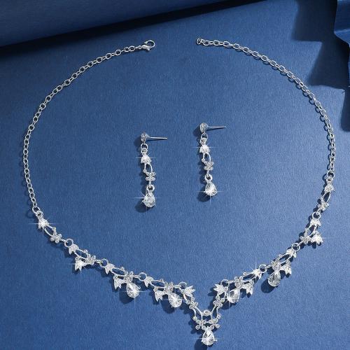 Zinc Alloy Jewelry Sets Stud Earring & necklace plated 2 pieces & for woman & with rhinestone Sold By Set