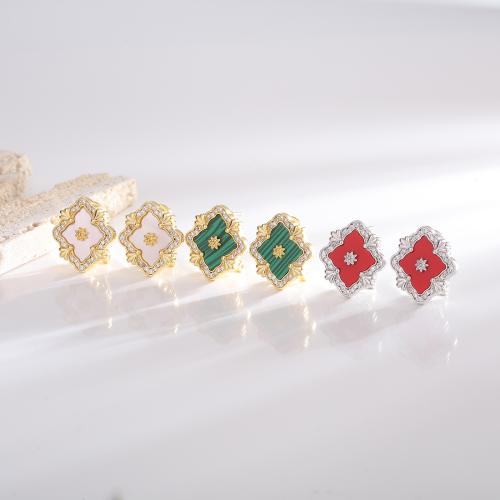 Cubic Zirconia Micro Pave Brass Earring with Gemstone plated micro pave cubic zirconia & for woman Sold By Pair