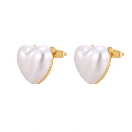 Ottone stallone orecchino, Cuore, placcato, per la donna, nessuno, 13x16mm, Venduto da coppia