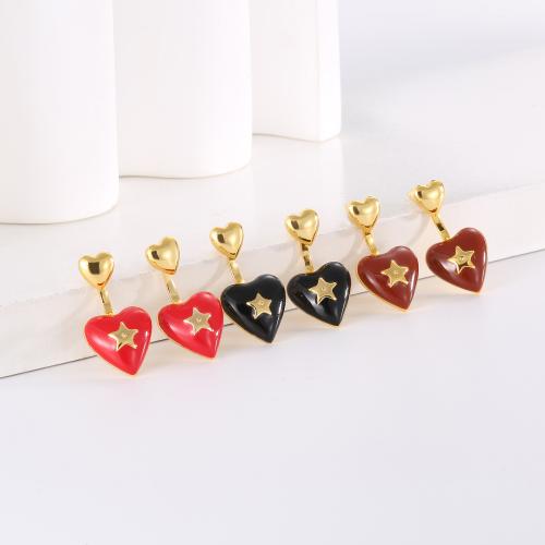 Brass Stud Earring Heart plated for woman & enamel Sold By Pair