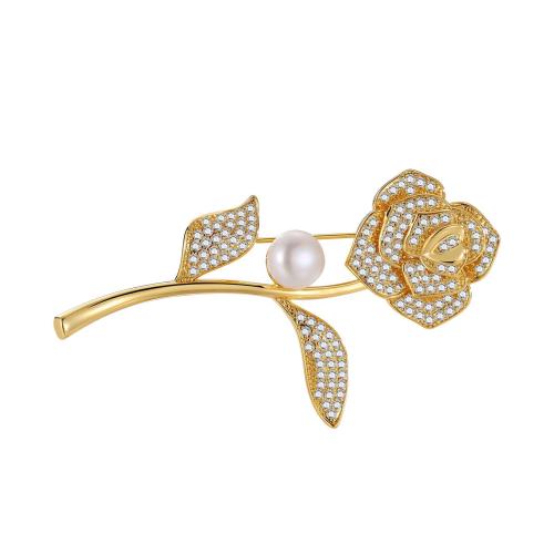 Fashion Brooch Jewelry Brass Rose plated micro pave cubic zirconia & for woman Sold By Pair