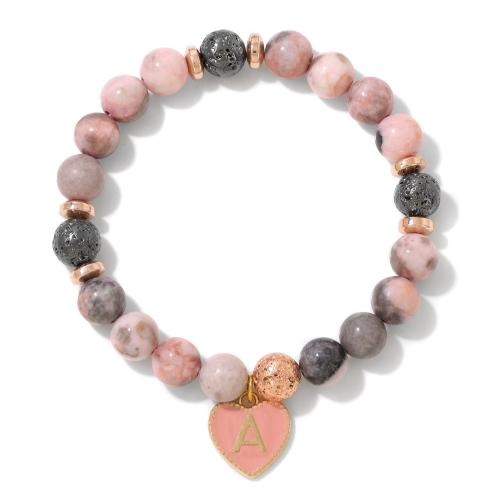 Gemstone Bracelets Zinc Alloy with Gemstone handmade letters are from A to Z & Unisex & enamel pink Sold By PC