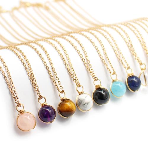 Gemstone smycken halsband, 304 rostfritt stål, med Ädelsten, handgjord, olika material för val & för kvinna, fler färger för val, Längd Ca 41-50 cm, Säljs av PC