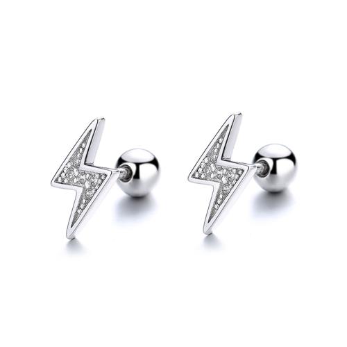 925 sterling zilver Stud Earring, Lightning Symbol, voor vrouw & met strass, meer kleuren voor de keuze, 6.10mm, Verkocht door pair