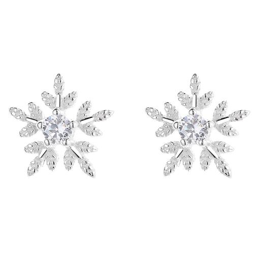 925 Sterling Silver Stud Earring Snowflake micro pave cubic zirconia & for woman 9.10mm Sold By Pair