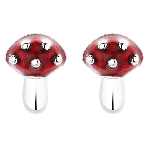 925 Sterling Silver Stud Earring mushroom for woman & enamel Sold By Pair