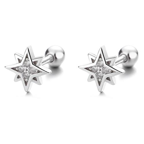 925 Sterling Silver Stud Earring Eight Point Star & for woman & with rhinestone Sold By Pair