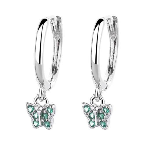 925 Sterling Silver Huggie Hoop Drop Earring with turquoise Butterfly micro pave cubic zirconia & for woman 16mm Sold By Pair