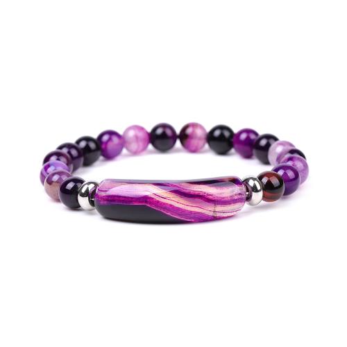 agate lása Bracelet, le 304 Cruach dhosmálta, Patrún Geoiméadrach, snasta, jewelry faisin & unisex, dathanna níos mó le haghaidh rogha, Fad Thart 7.3 Inse, Díolta De réir PC