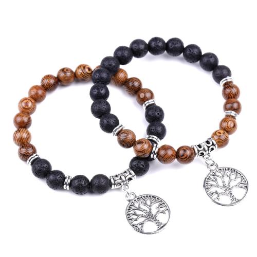 Lava Bracelet with Wenge & Zinc Alloy Tree Unisex & hollow Length Approx 7.3 Inch Sold By PC