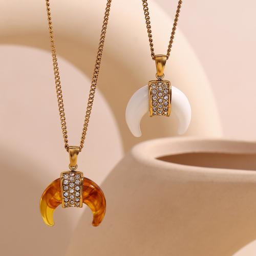 Stainless Steel Jewelry Necklace 304 Stainless Steel with Resin with 5cm extender chain 18K gold plated fashion jewelry & for woman & with rhinestone Length Approx 40 cm Sold By PC