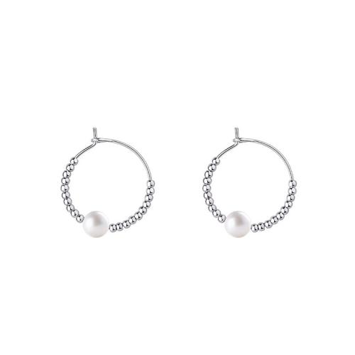 Titanium Staal Earring, met Plastic Pearl, mode sieraden & voor vrouw, oorspronkelijke kleur, 30mm, Verkocht door pair